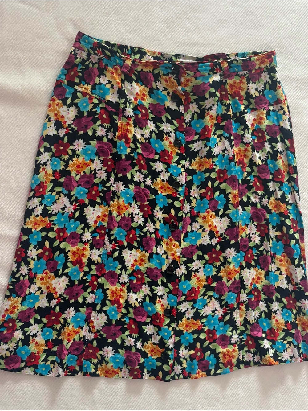 Sag Harbor Black A-Line Skirt with Bright Floral Print